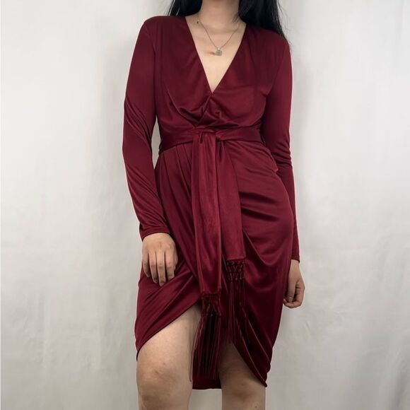 NWOT Altuzarra Target Red Burgundy Long Sleeve Midi Wrap Dress - Picture 1 of 8